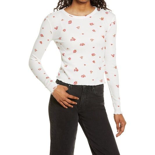 BP NWT Ivory Jolene Floral Thermal Long Sleeve Top SMALL casual layering YOUTH