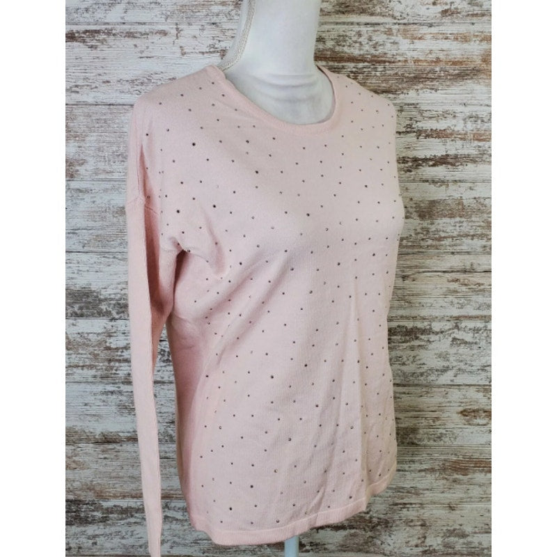 Matty M Blush Pink Embellished Crewneck Long Sleeves Sweater Size LARGE NEW