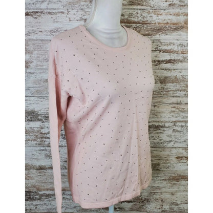 Matty M Blush Pink Embellished Crewneck Long Sleeves Sweater Size LARGE NEW