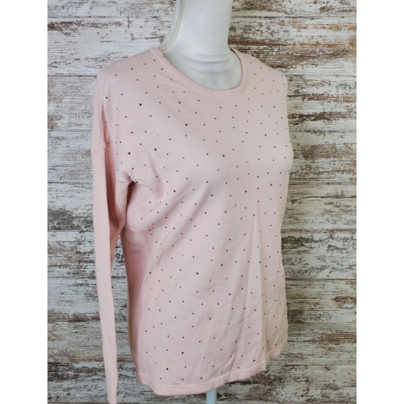 Matty M Blush Pink Embellished Crewneck Long Sleeves Sweater Size LARGE NEW
