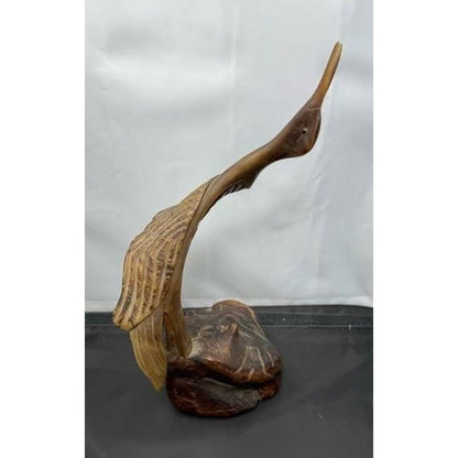 MCM Wooden Sculpture Falfer Spain 1960's Burl Wood / Horn Organic Crane Heron