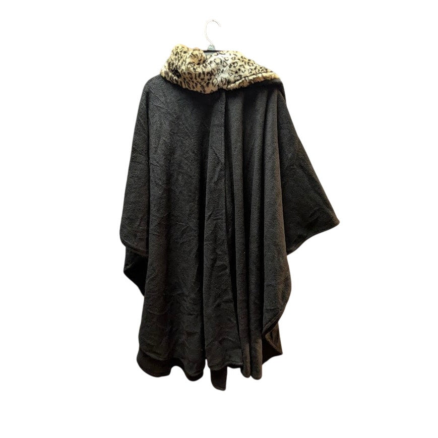 Prest'd Black Poncho Cheetah Faux Fur Trim Scarf One Size Glam