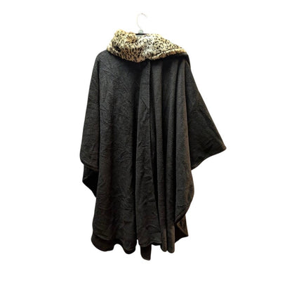 Prest'd Black Poncho Cheetah Faux Fur Trim Scarf One Size Glam