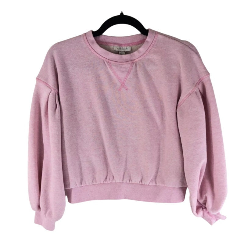 Topshop Womens Cropped Sweatshirt Puff Sleeve Crew Neck Pullover Pink SMALL 0-2
