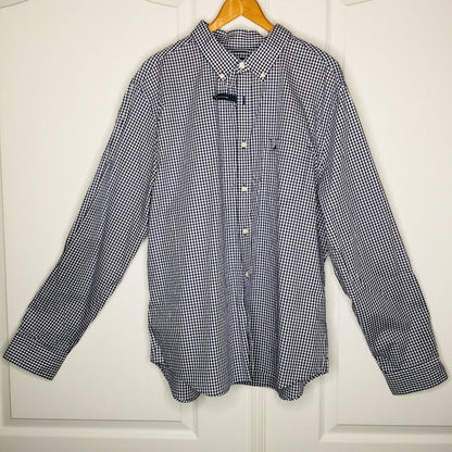 Nautica XXL Mens Slim Fit Long Sleeve Blue White Gingham Shirt Button Down