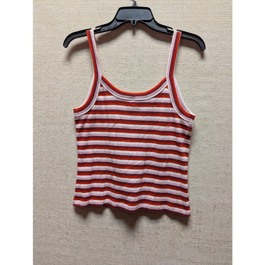 NWT Large Nordstrom Stripe V-neck Tank Top casual sleeveless summer red white