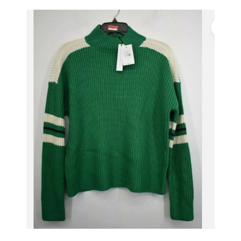 Sanctuary Green White Blue mock neck Long-Sleeve Pullover Top Sweater XS new