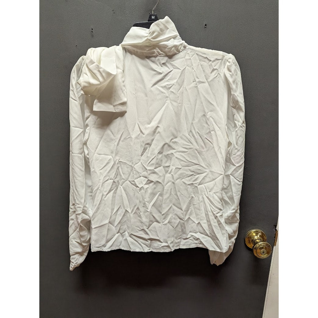 Topshop white blouse long sleeve size 8 bowtie neck NEw career VNeck Drape