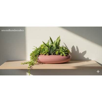 Dusty Rose Vintage Oval Flat Shallow Planter Fairy Gnome Garden 1980s