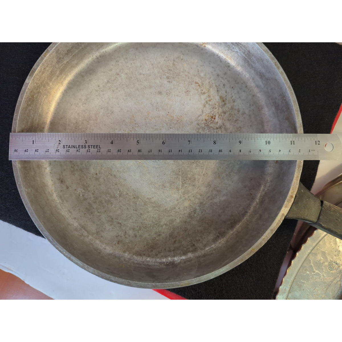 Vintage Aluminum Skillet Fry Pan with Matching Lid and Wood Handle