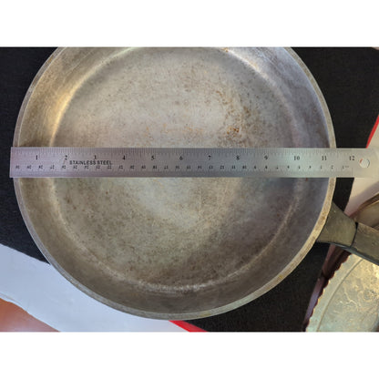 Vintage Aluminum Skillet Fry Pan with Matching Lid and Wood Handle