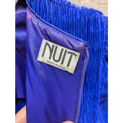 Vintage Nuit Micro Pleat Cocktail Arm cuff Sequin Dress Size 8 Blue Long Sleeve