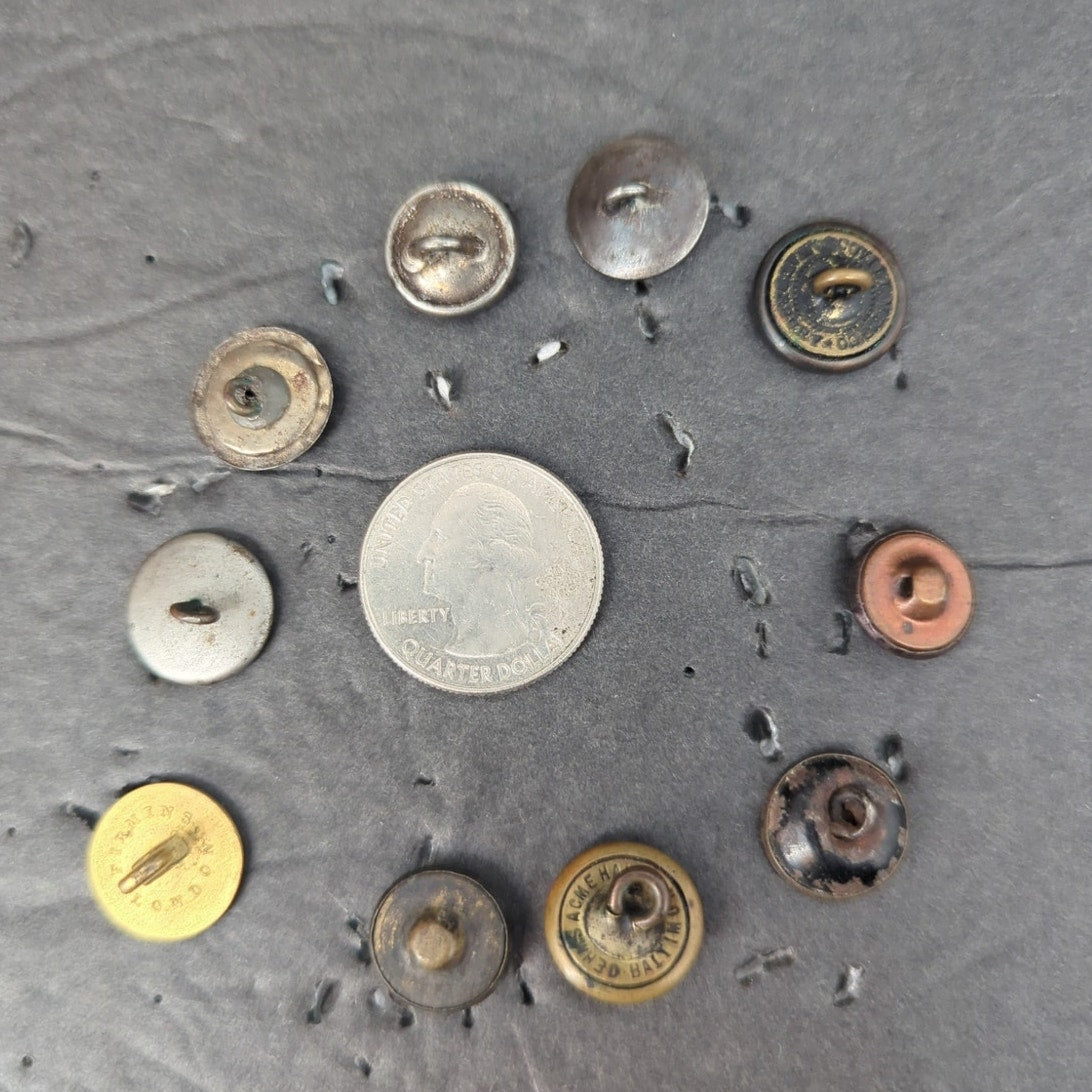 LOT M of 10 Antique Vintage Victorian Brass Mixed Materials Buttons ESTATE FIND