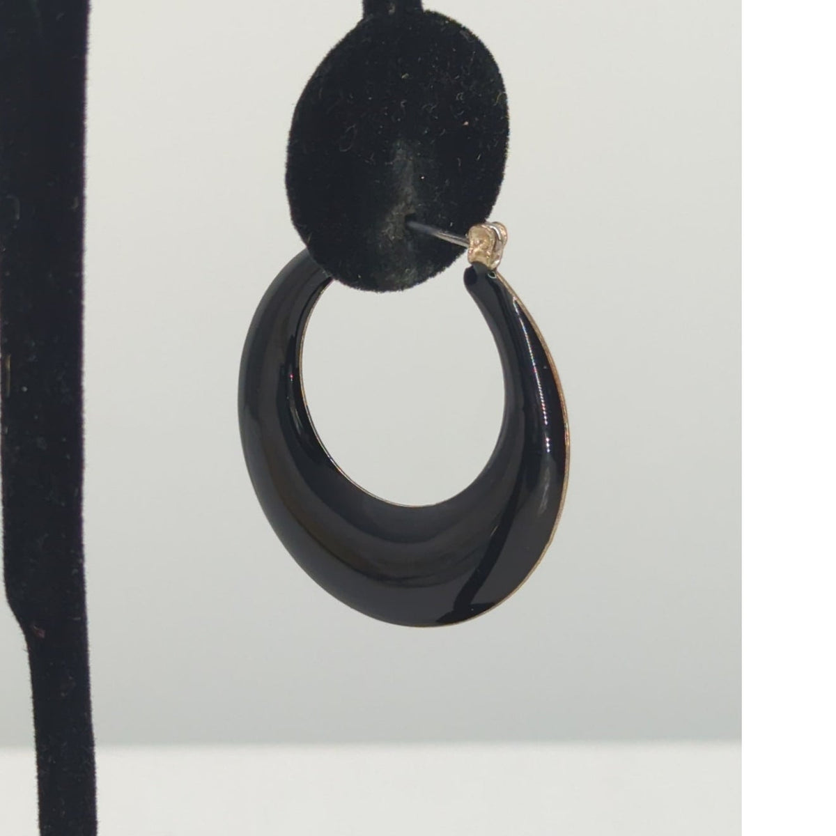 Vintage Glossy Black Enameled Chunky C-Hoop Earrings