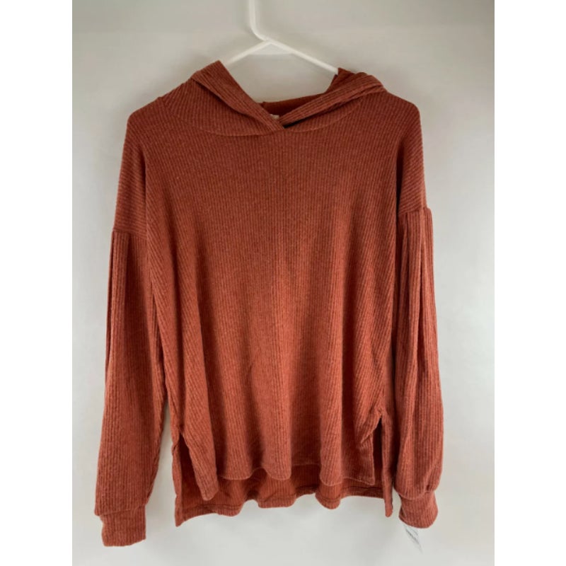 PST by Project Social T Women's Rust Wren Cozy Rib Hoodie Long Sleeve Top Large