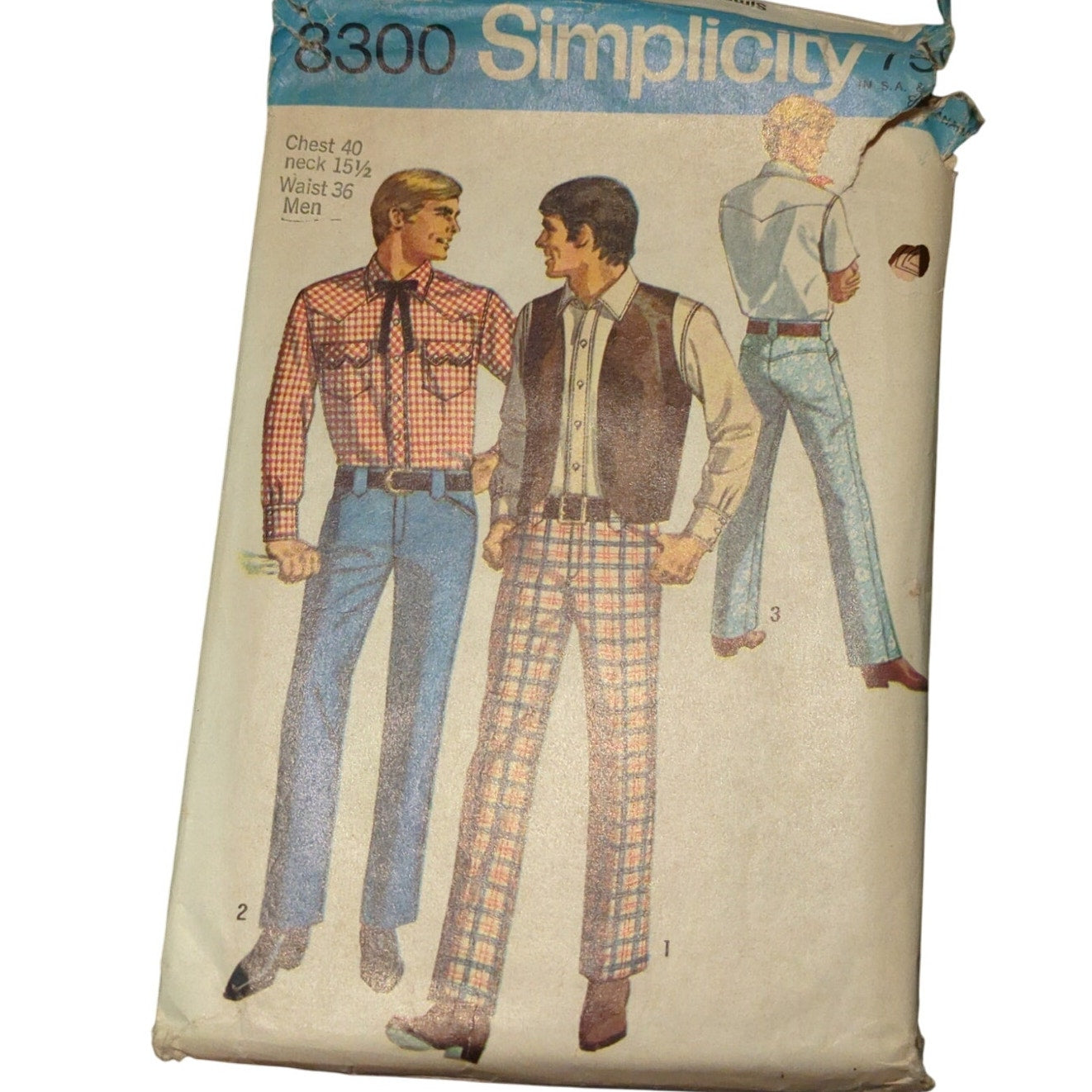 Sewing pattern Simplicity 8300 Chest 40 Neck 15 1/2 Waist 36 Men Shirt and Pants