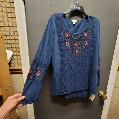 Style & Co Blue Embroidery Boho Blouse Size 1X