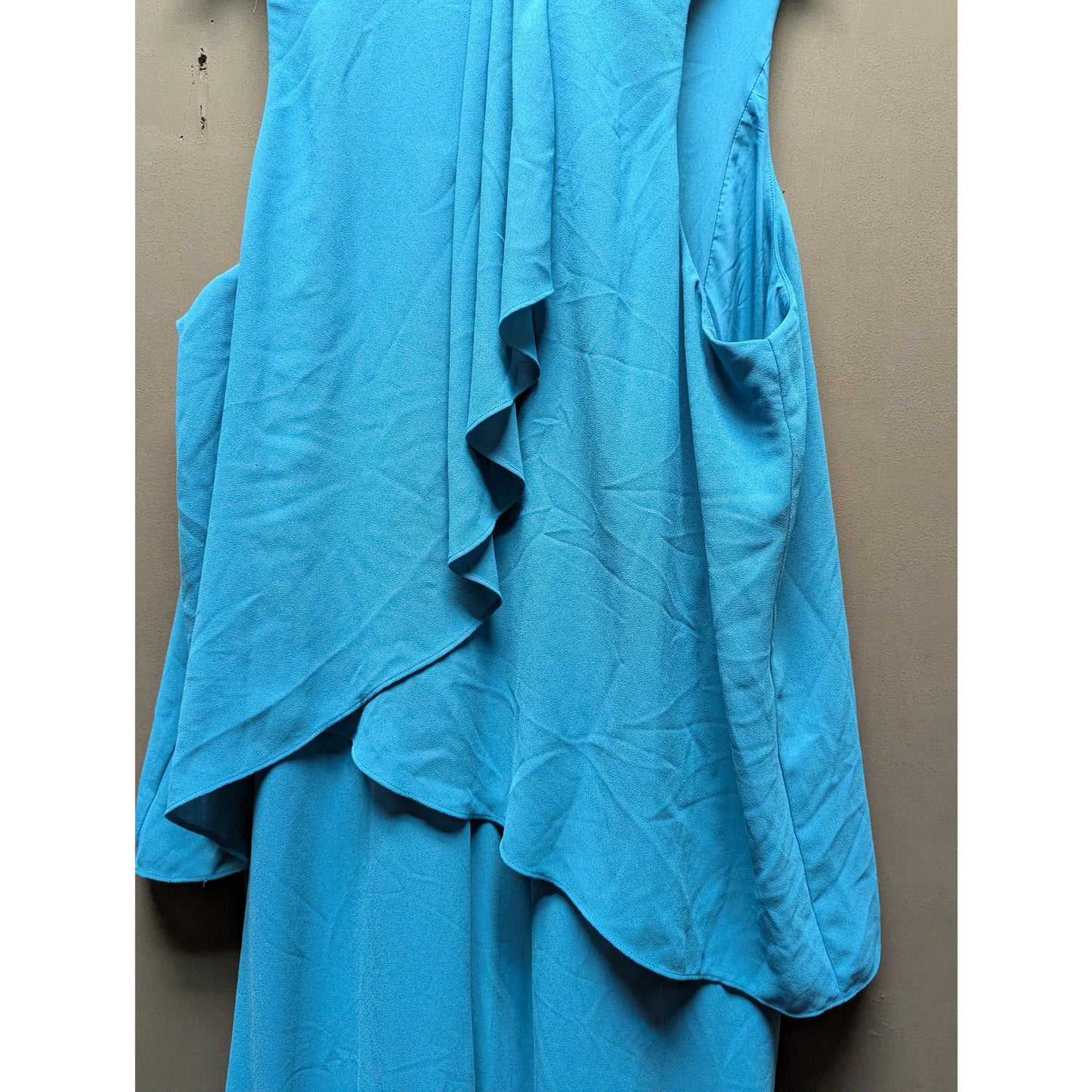 Halston Heritage Turquoise Blue Sleeveless Layered Tie-Neck Maxi Gown Dress 16