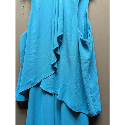 Halston Heritage Turquoise Blue Sleeveless Layered Tie-Neck Maxi Gown Dress 16