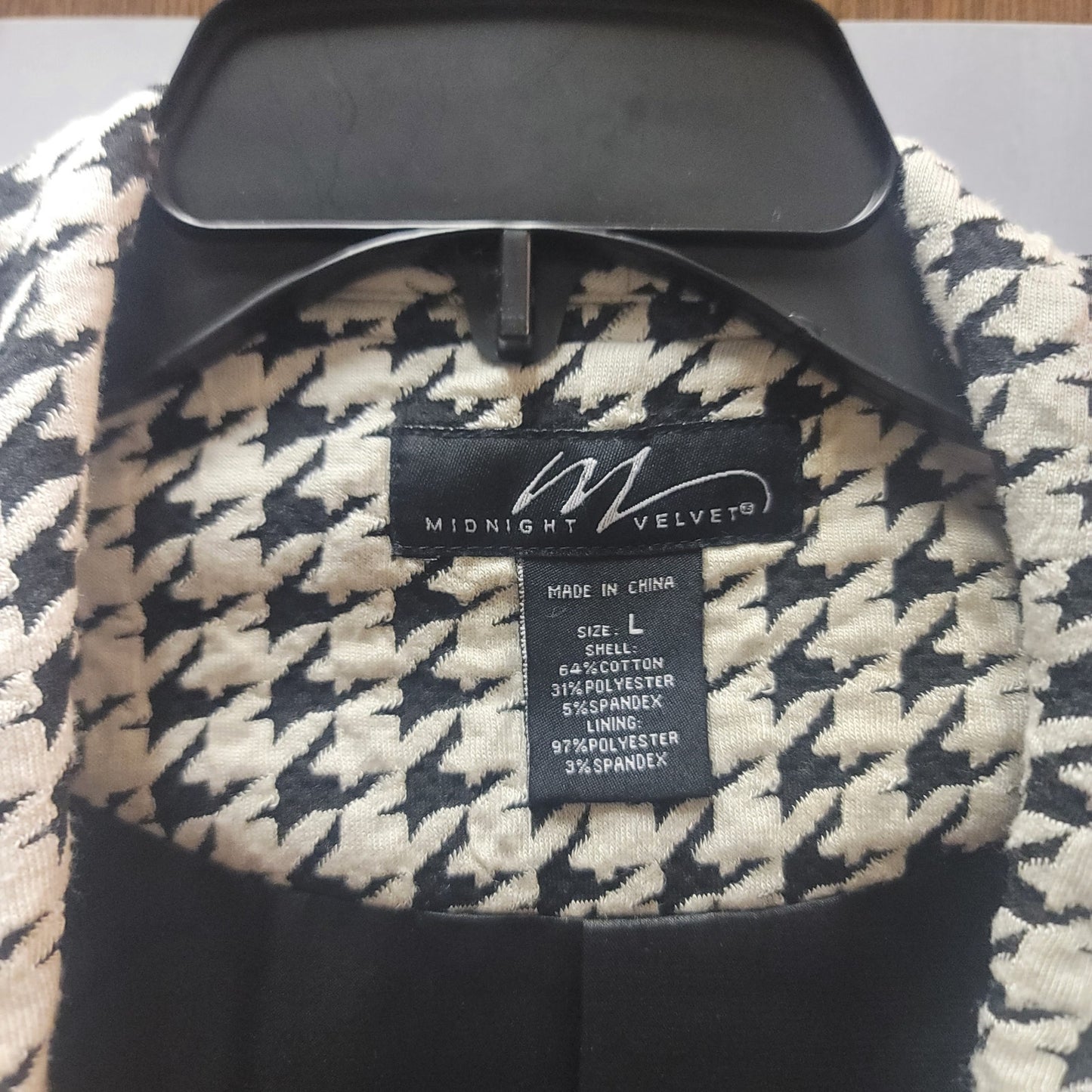 Midnight Velvet Houndstooth Ruffle Drape Front Blazer Jacket Large Dark Academia