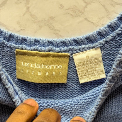 Liz Claiborne Cropped Knit Tank Top Womens Medium Periwinkle Blue Sweater Vest