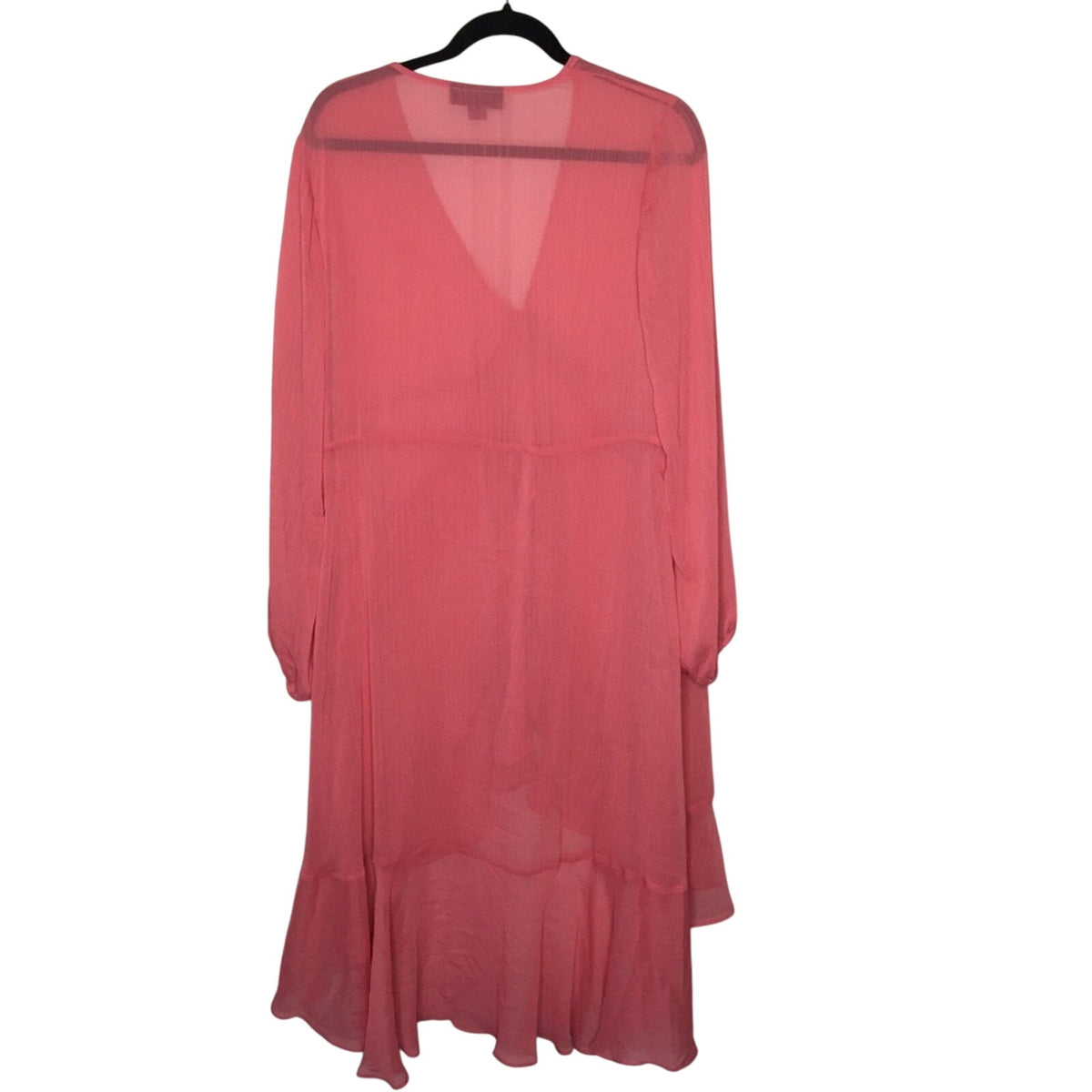 Roaman’s Pink Salmon Cover Up Beachwear Duster 14W Gauzy Hi Low Hem