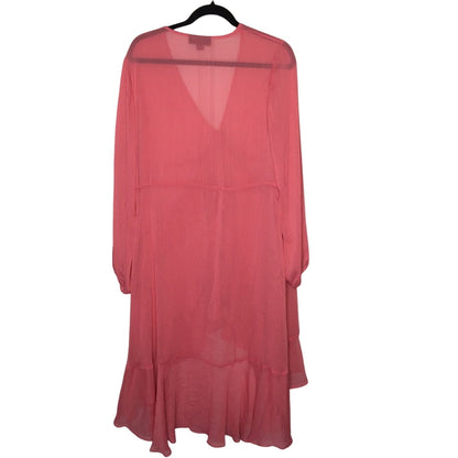 Roaman’s Pink Salmon Cover Up Beachwear Duster 14W Gauzy Hi Low Hem