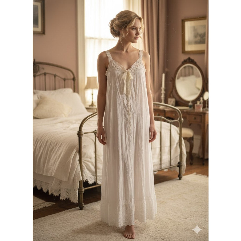 Edwardian antique White cotton lace cotton sleeveless dressing gown undergarment