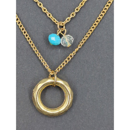 AREA Gold Tone Layered Charm Necklace Set Heart Circle Turquoise Beaded NWT