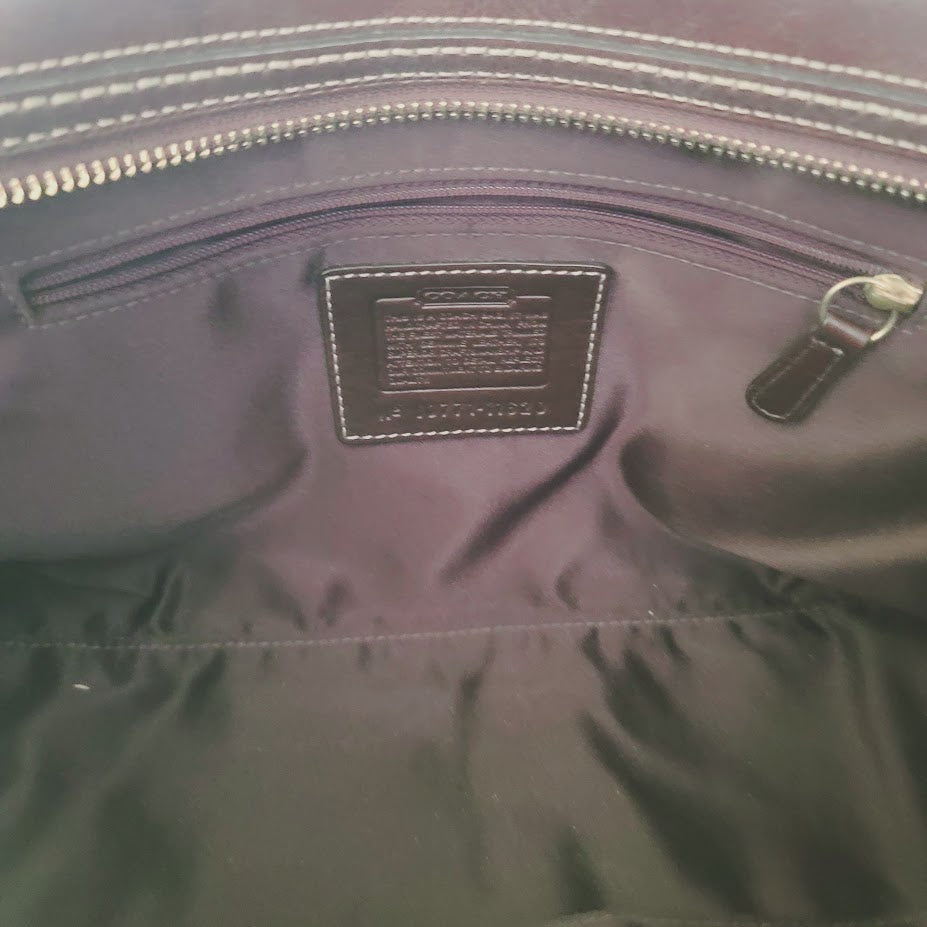 Coach Signature Stripe Gallery Tote Satchel Bag Brown Canvas Leather Trim Y2K
