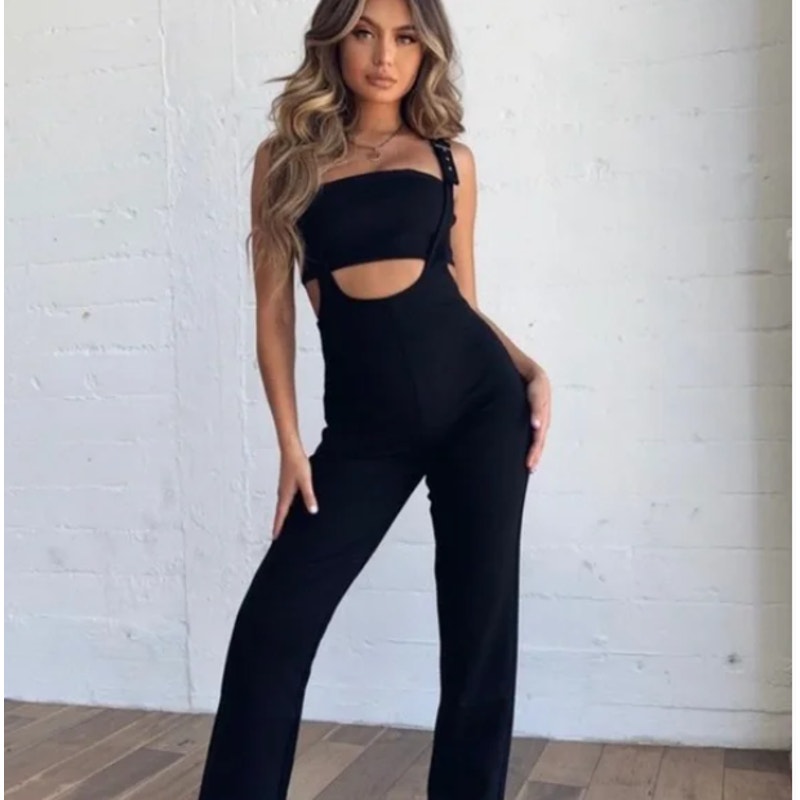 TIGER MIST PEYTON JUMPSUIT black new XS Club Night Goth Strap tube top cutout