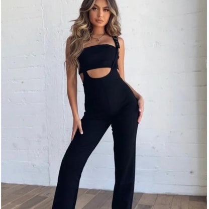 TIGER MIST PEYTON JUMPSUIT black new XS Club Night Goth Strap tube top cutout