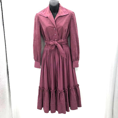 HERMAN MARCUS vintage wine/purple dress belt long sleeve M/L Fit Flare