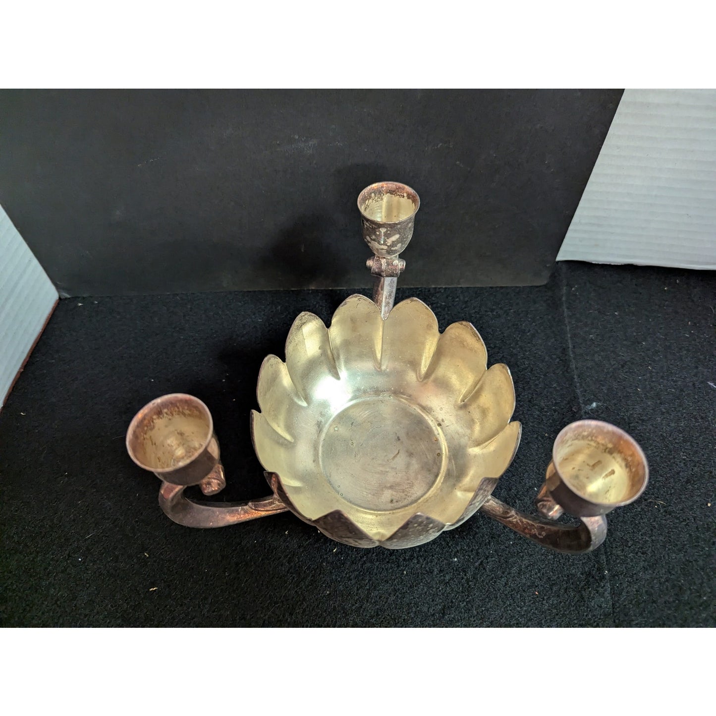 Vintage Leonard Silver Plate Lotus Flower Candelabra Centerpiece Bowl