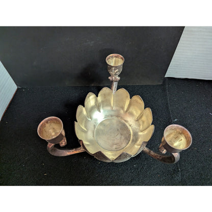 Vintage Leonard Silver Plate Lotus Flower Candelabra Centerpiece Bowl