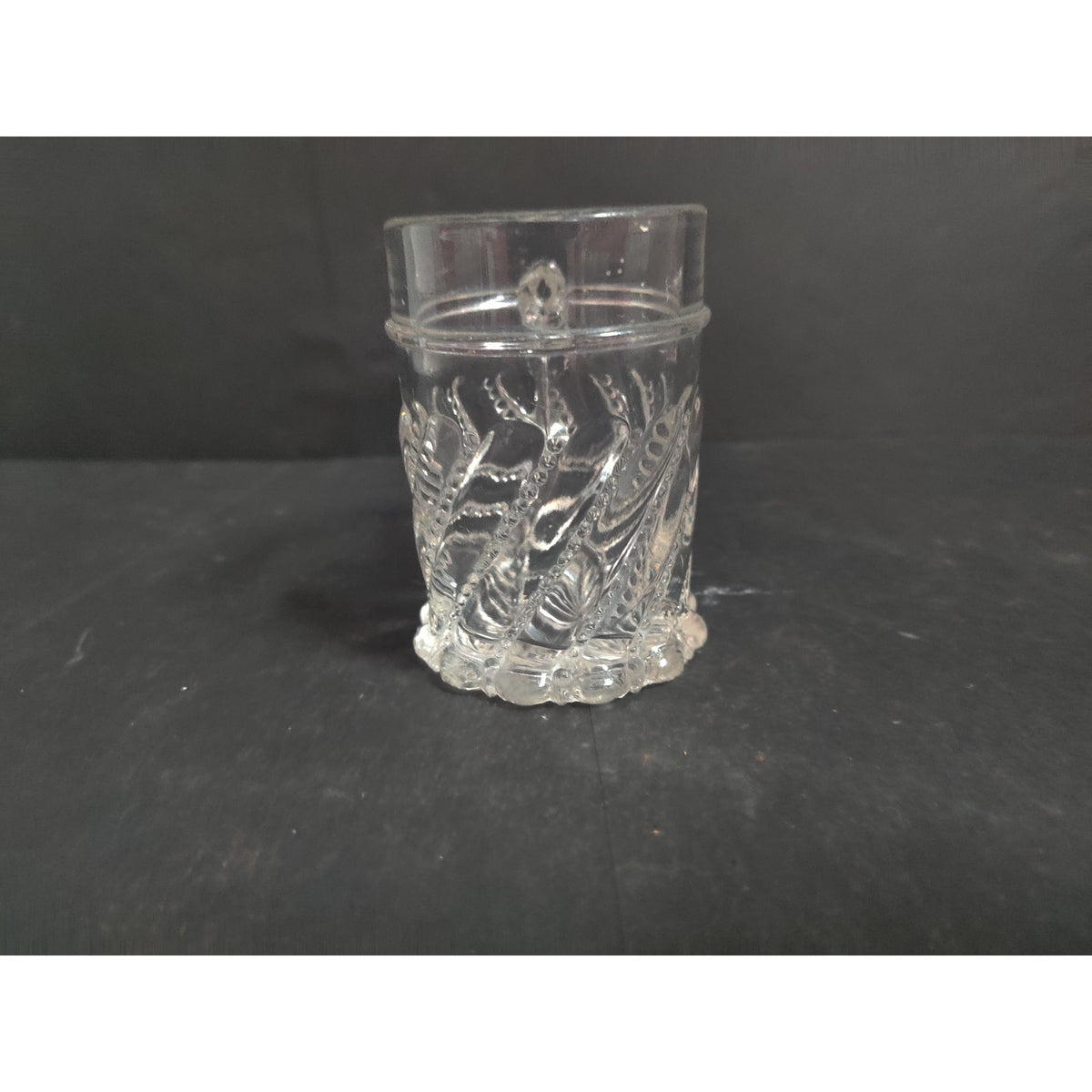 Vintage Clear Pressed Glass Miniature Mug Stein Wheat Pattern Footed