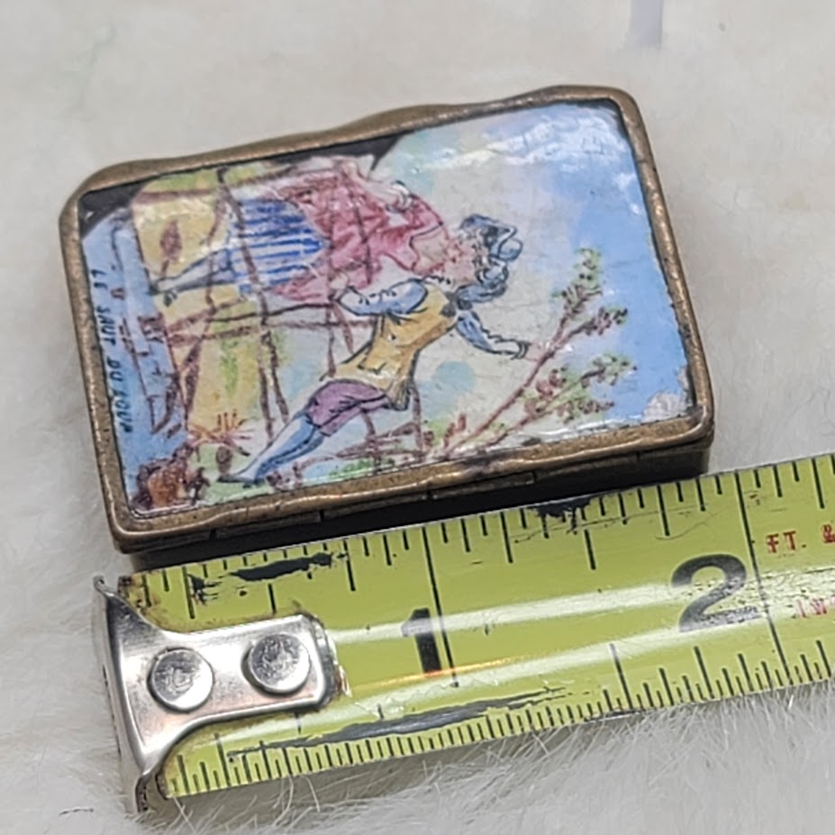 Antique 18thC Fêtes Galantes Porcelain Patch Box Le Saut du Loup Folk Art