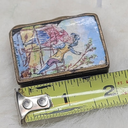 Antique 18thC Fêtes Galantes Porcelain Patch Box Le Saut du Loup Folk Art