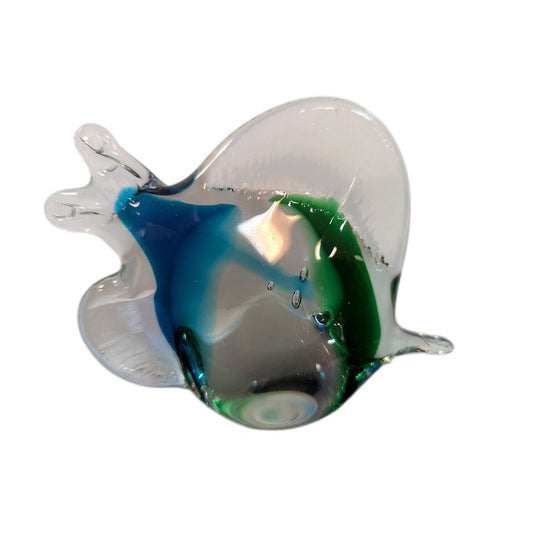 Vintage Artisan Hand blown Glass fish green blue paperweight art decor home
