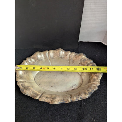 Vintage Antique Silver Plated Scalloped Oval Serving Bowl Fluted Dish
