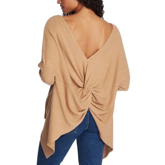 1.STATE NWT Wild Oak Knot Back Waffle Knit Sweater Top Size Extra-Small XS NEW