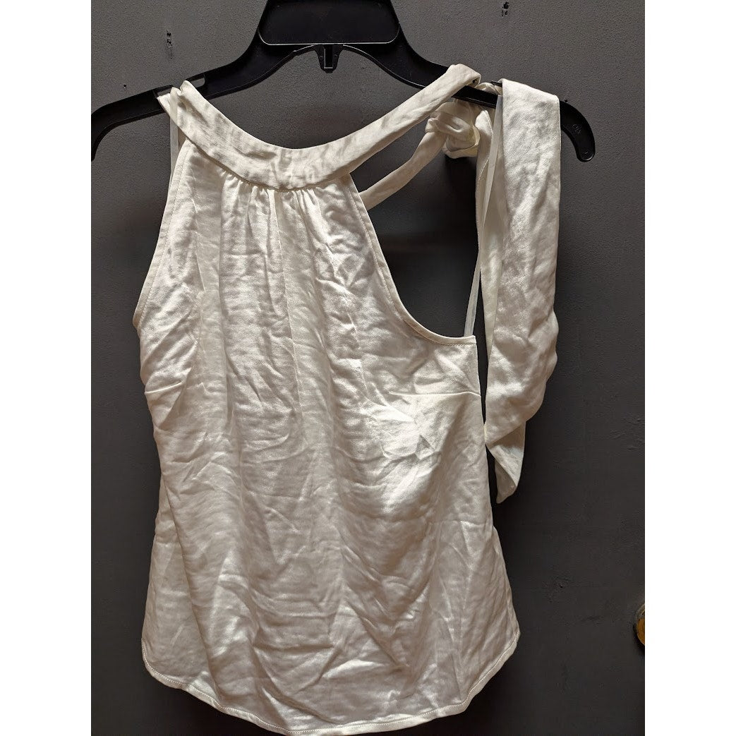 INC | White Satin High Neck Bow Top Size XXS sleeveless round hem side tie NEW
