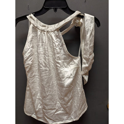 INC | White Satin High Neck Bow Top Size XXS sleeveless round hem side tie NEW