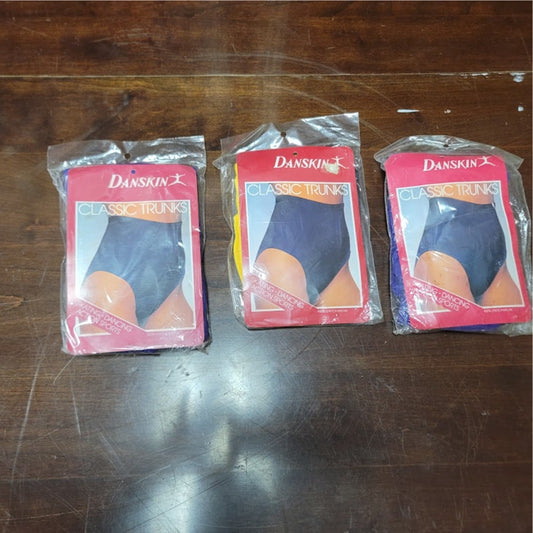 Vintage Danskin Trunks Style 81 Dance Gym Size Medium LOT OF 3 yellow purple 80s