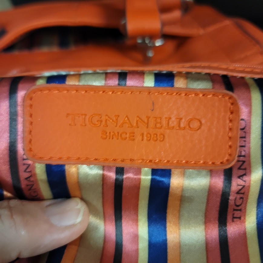 Tignanello Vibrant Orange Pebbled Leather Satchel Crossbody Bag Top Handle