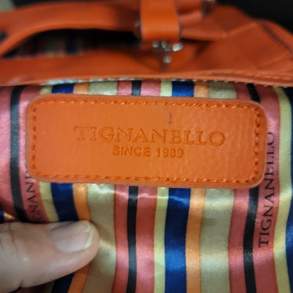 Tignanello Vibrant Orange Pebbled Leather Satchel Crossbody Bag Top Handle