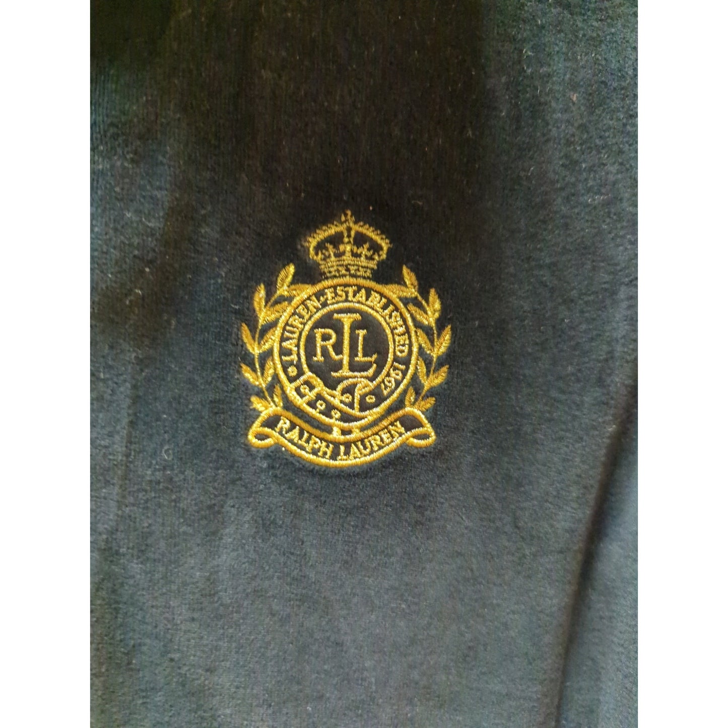 Lauren Ralph Lauren Active Black Crushed Velvet Gold Crest Track Jacket Small