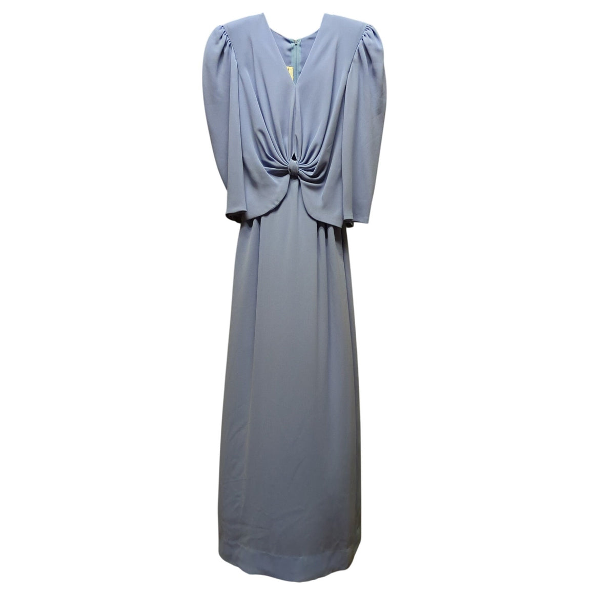 Vintage Elliette California Blue Maxi Dress 80s Shoulder Pads Pleated Regency