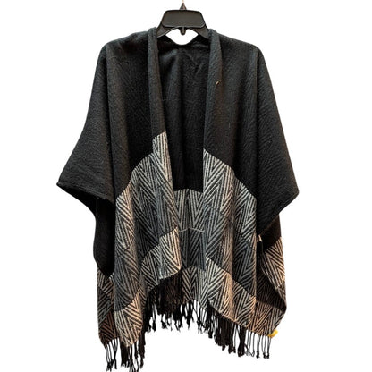 One Size Black Gray Silver Knit Fringe Sweater Poncho Cape Boho Chic Wrap