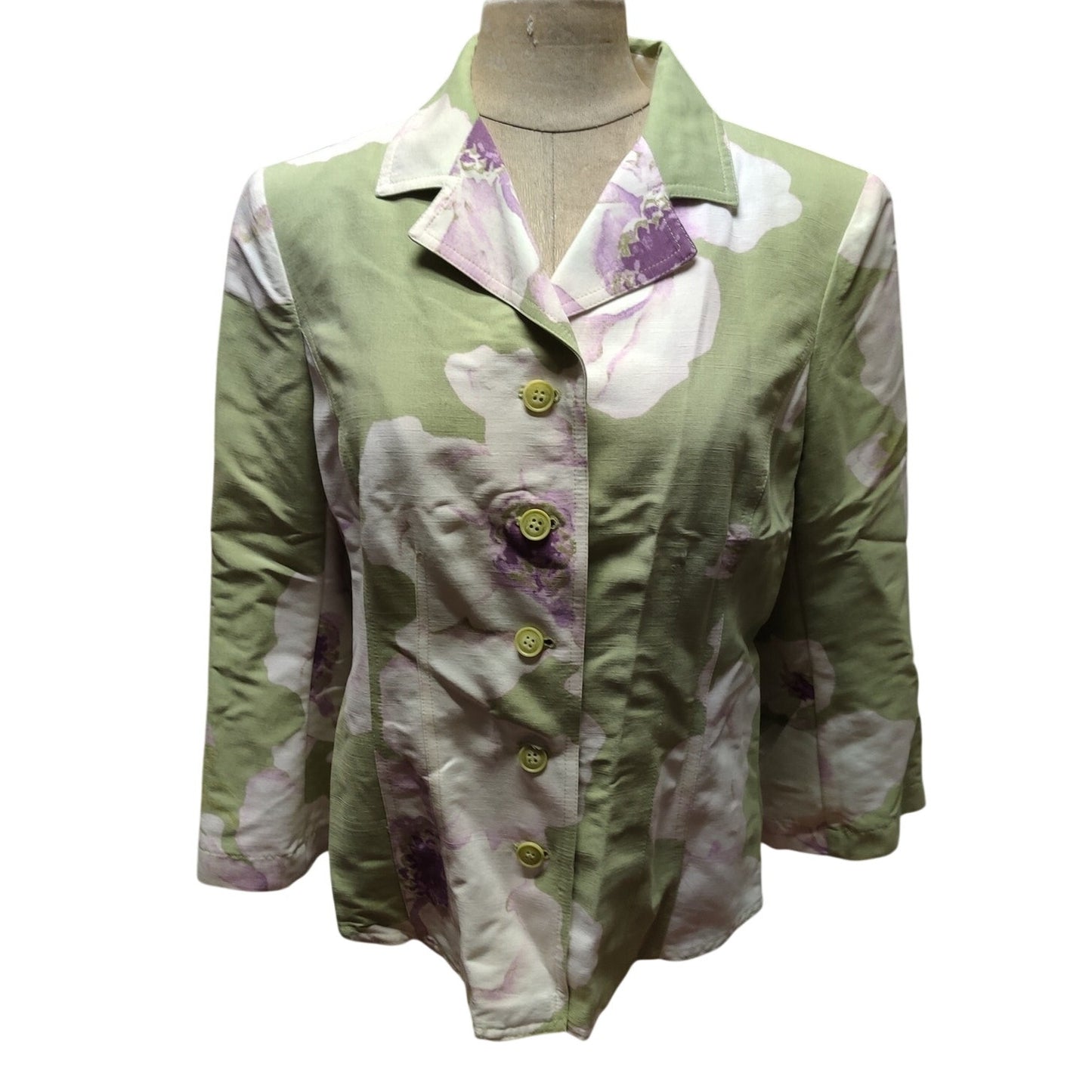 Emma James Watercolor Floral Blazer Jacket Sage Green Purple Size 6